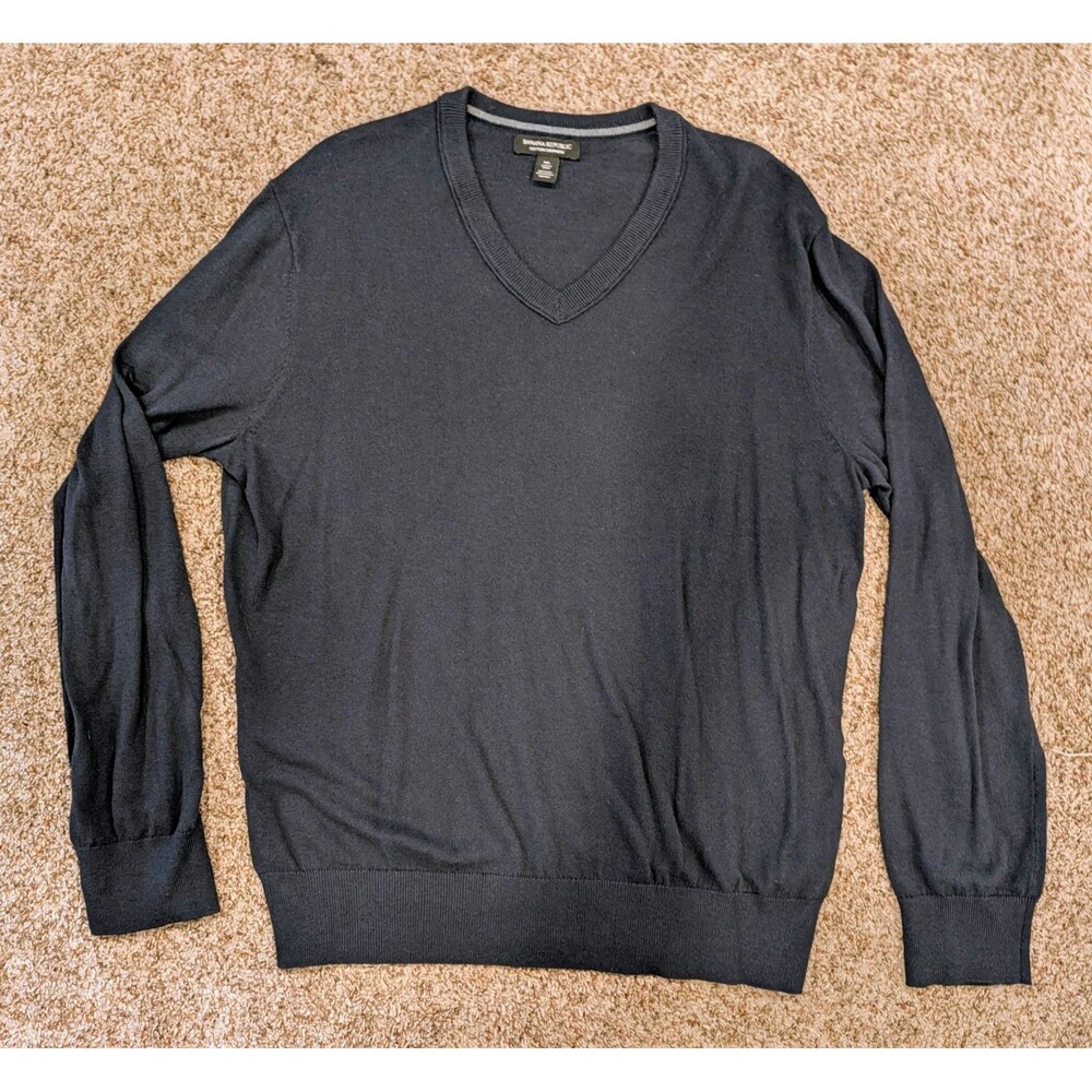 Banana Republic Sweater Mens XL Cotton Cashmere V-Neck Solid Dark Blue 1043